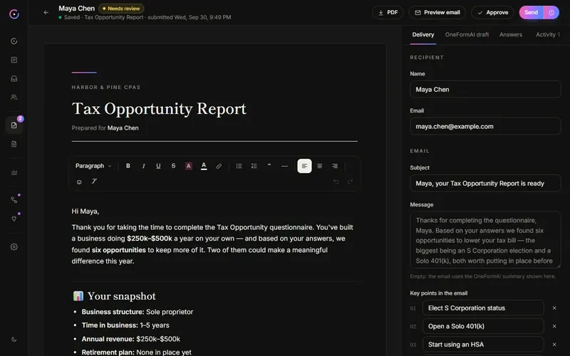 A tax opportunity report being reviewed