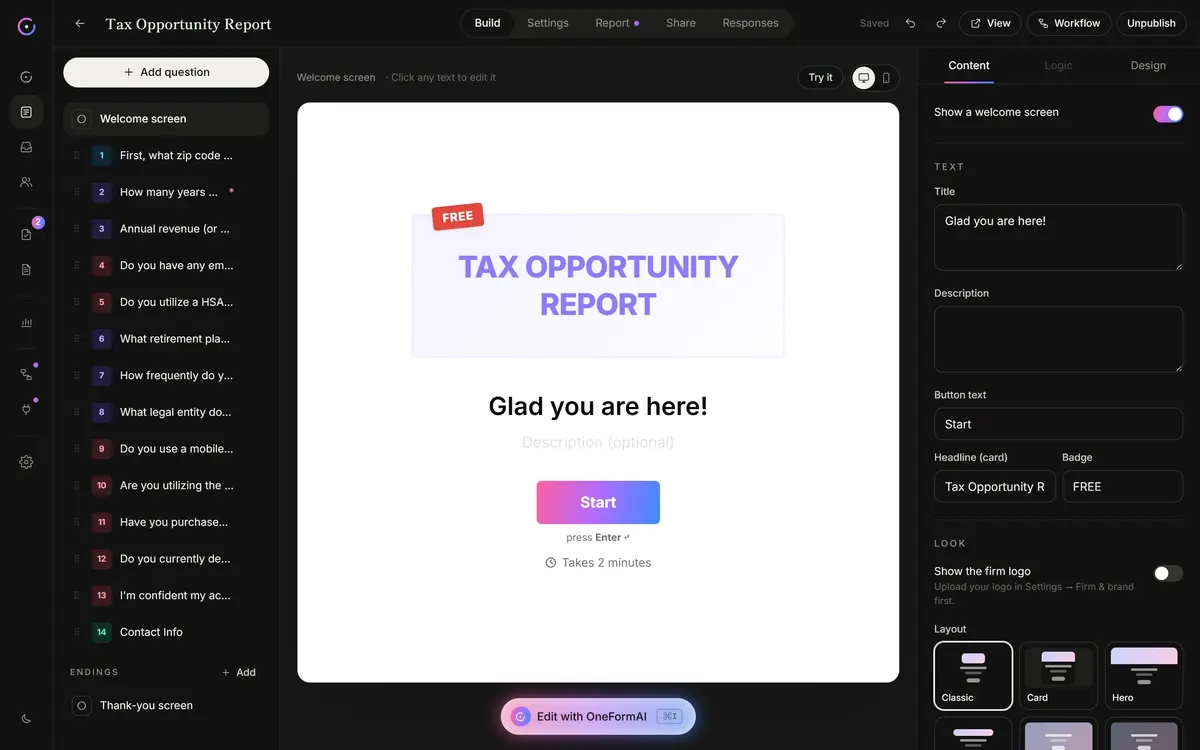 The OneForm form builder