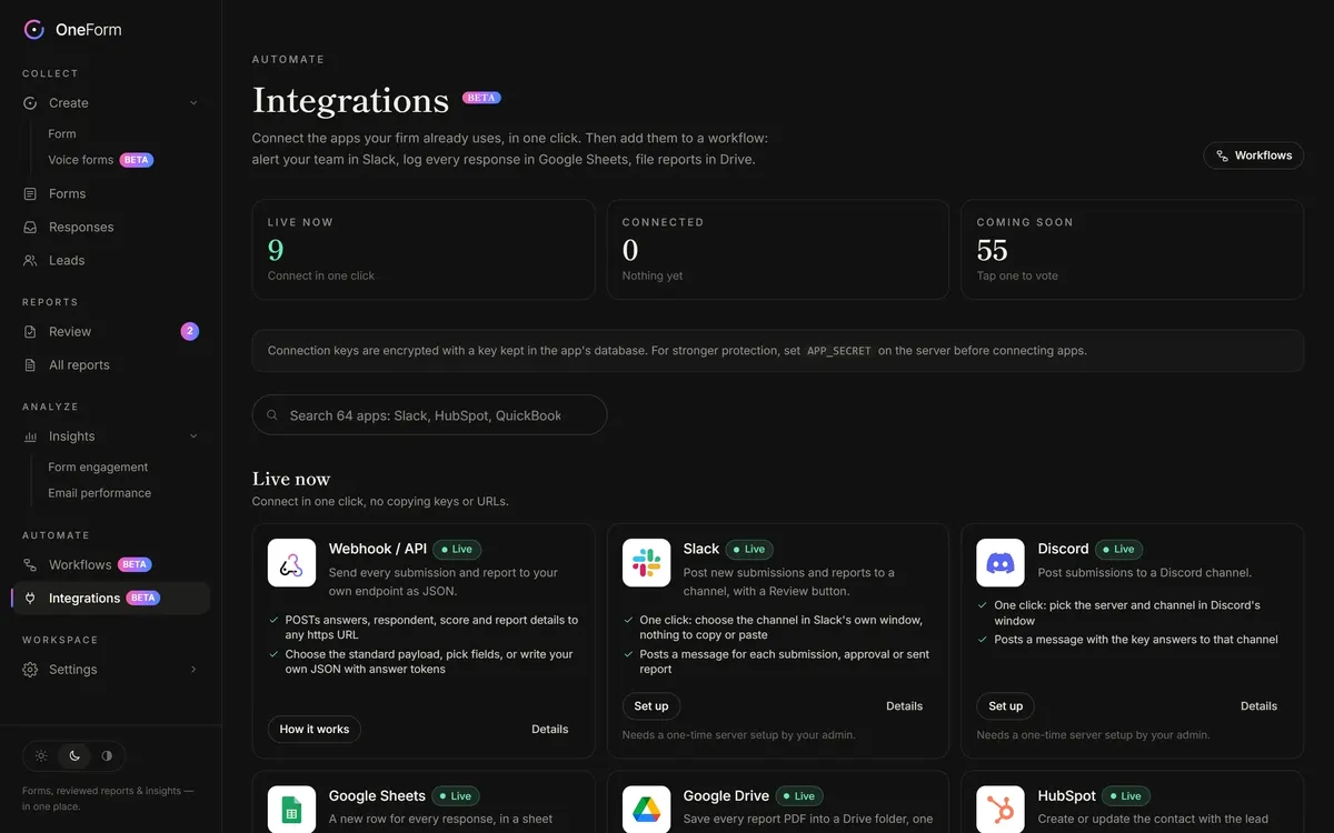 OneForm: Integrations