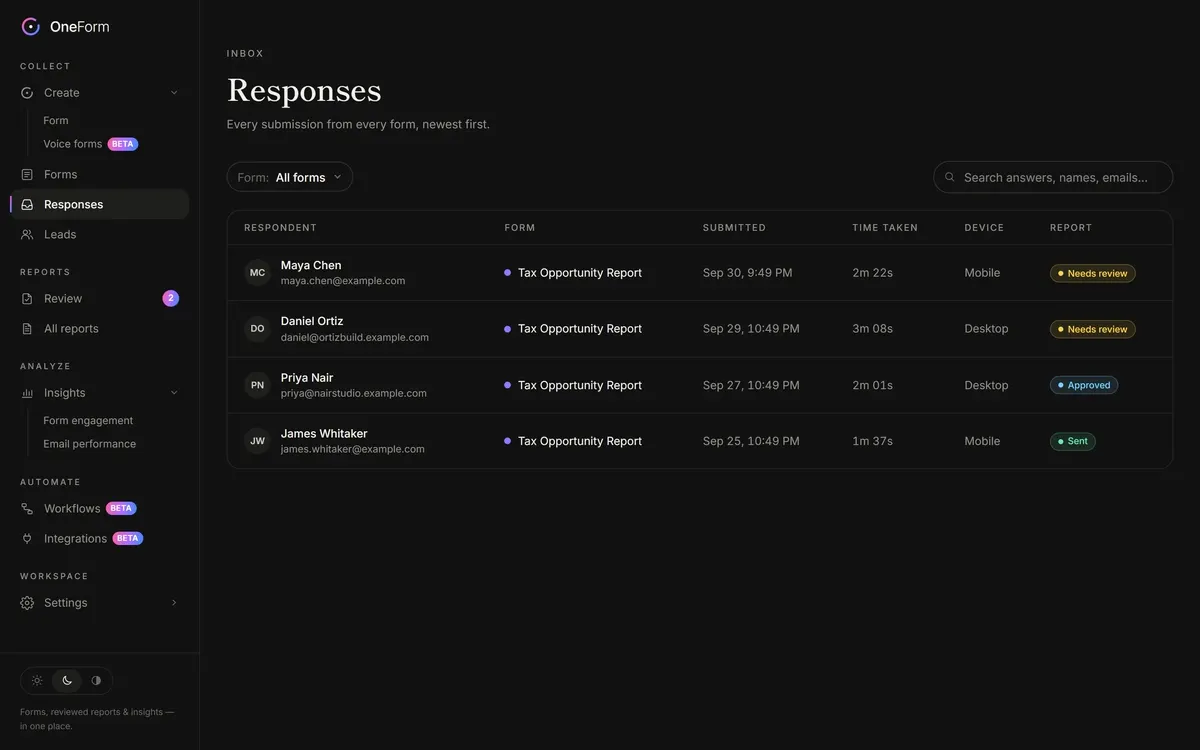 OneForm: Responses