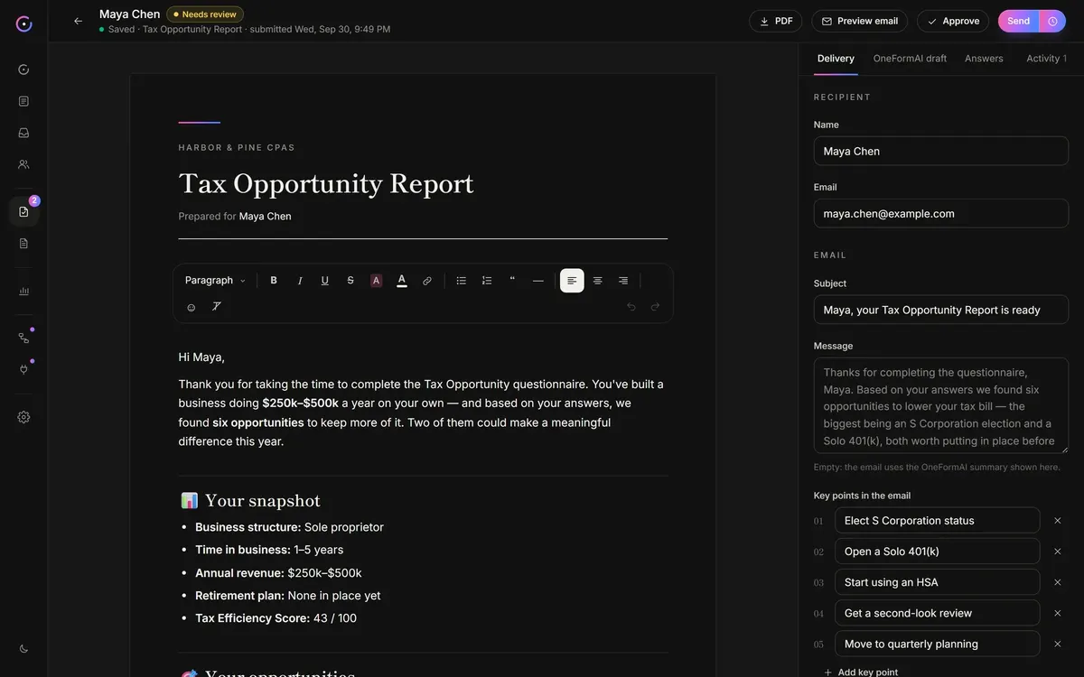 OneForm: Report review