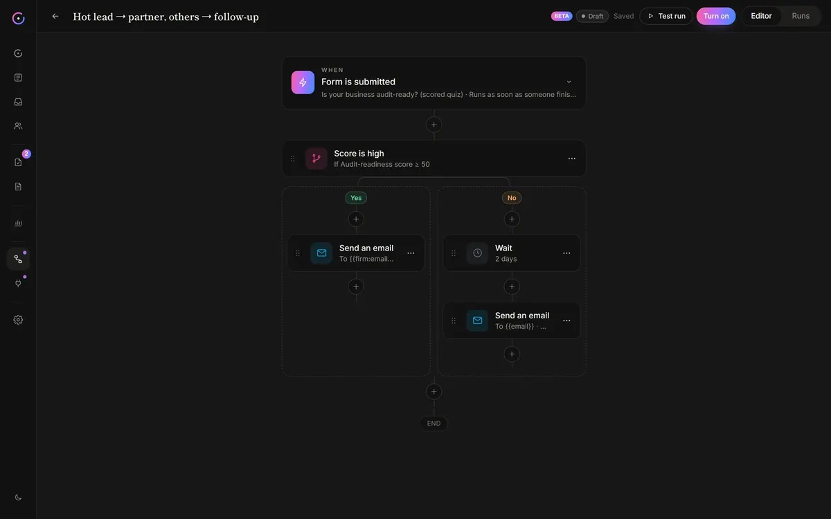 A branching workflow in the OneForm editor